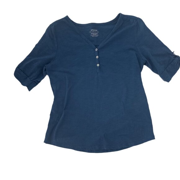 Chico's Women’s Blue 3/4 Sleeve Ultimate Tee Button Up Size M - Picture 3 of 6